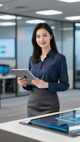 张经理形象，女性，28岁左右，中长发，穿着专业商务装，面带亲切笑容